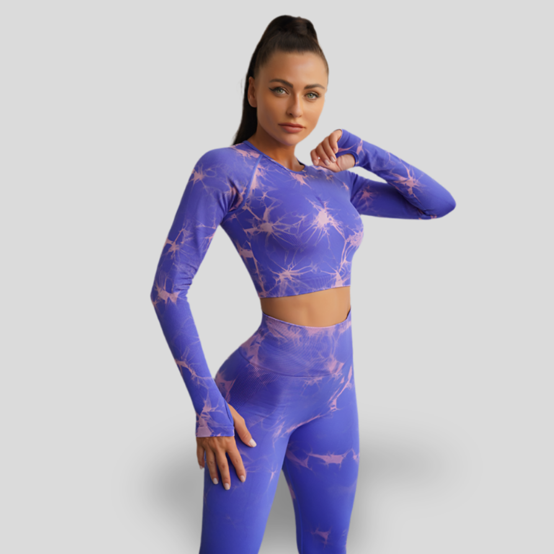 LONG SLEEVE HIGH WAIST YOGA SET - CLOUD