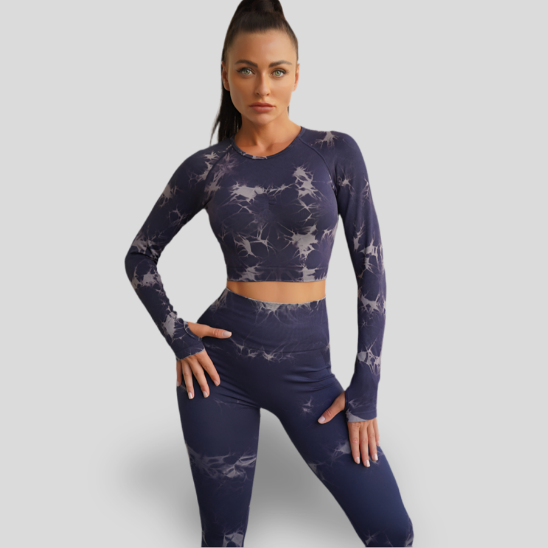 LONG SLEEVE HIGH WAIST YOGA SET - CLOUD