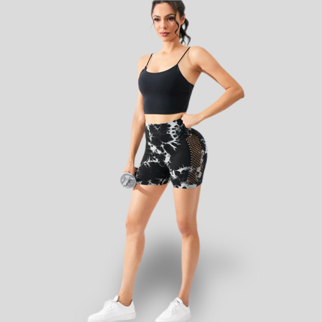 SHORTS DE SPORT SANS COUTURE À MOTIF NOIR ET BLANC - GRID