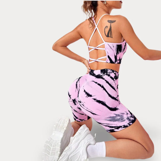 ENSEMBLE AVEC HAUT DOS CROISÉ ET SHORTS PUSH-UP - TIGER