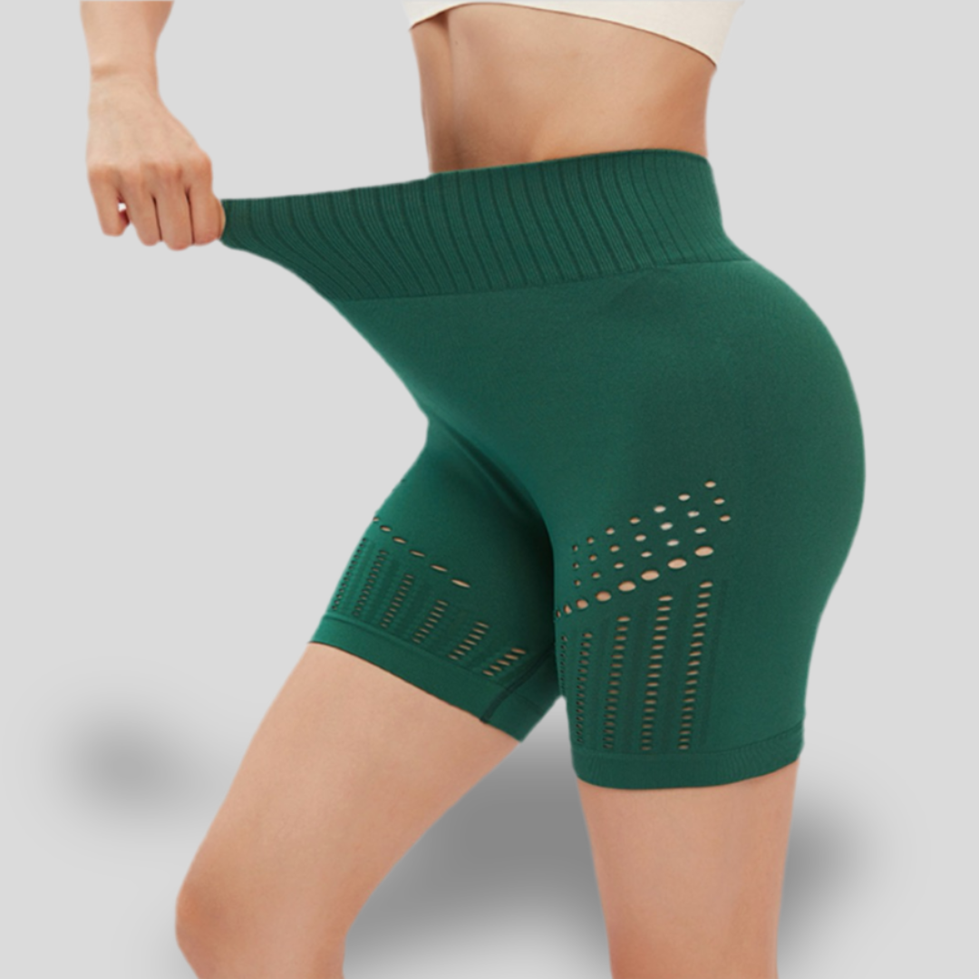 SHORTS TAILLE HAUTE AVEC TRANSPARENCE SUR LES CUISSES - EMERALD