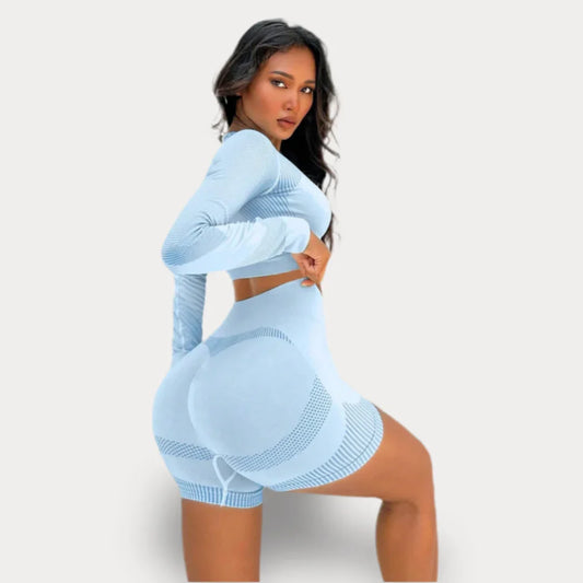 ENSEMBLE DE YOGA AVEC SHORTS ET HAUT À MANCHES LONGUES SANS COUTURE - BASIC