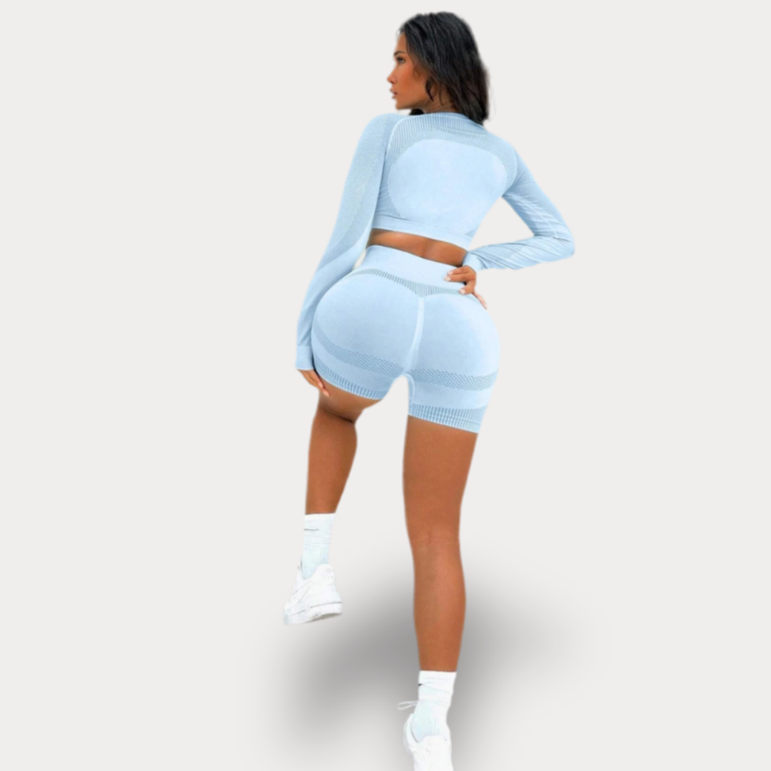 ENSEMBLE DE YOGA AVEC SHORTS ET HAUT À MANCHES LONGUES SANS COUTURE - BASIC