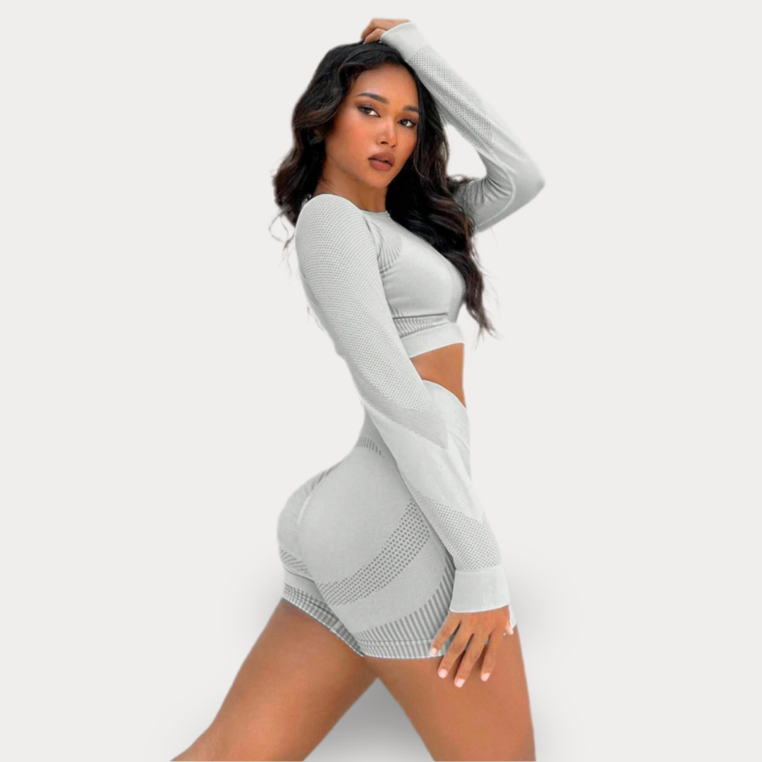 ENSEMBLE DE YOGA AVEC SHORTS ET HAUT À MANCHES LONGUES SANS COUTURE - BASIC