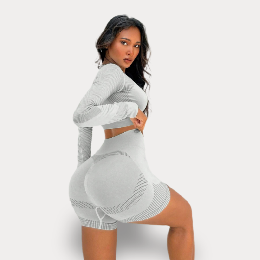 ENSEMBLE DE YOGA AVEC SHORTS ET HAUT À MANCHES LONGUES SANS COUTURE - BASIC