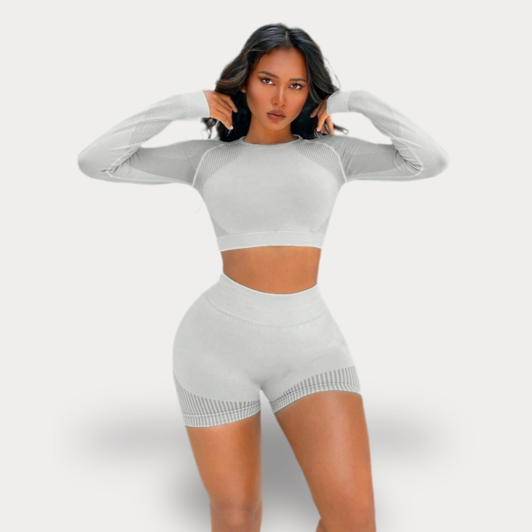 ENSEMBLE DE YOGA AVEC SHORTS ET HAUT À MANCHES LONGUES SANS COUTURE - BASIC