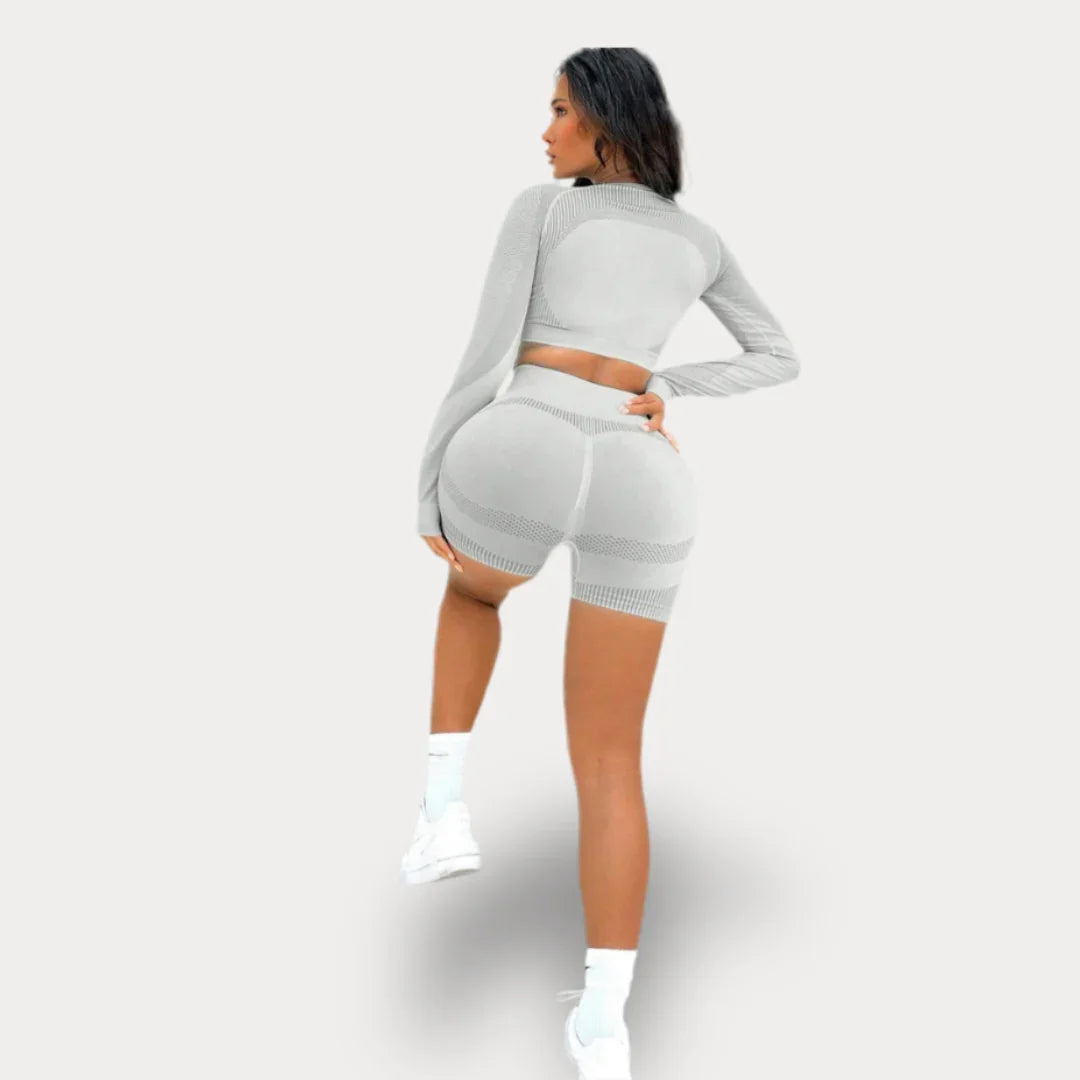 ENSEMBLE DE YOGA AVEC SHORTS ET HAUT À MANCHES LONGUES SANS COUTURE - BASIC