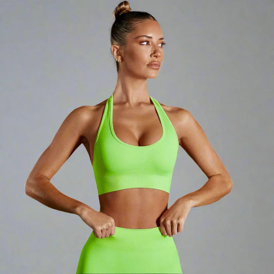 ENSEMBLE SPORTIF LIME AVEC HAUT À DOUBLE BANDEAU ET LEGGINGS - FLUO