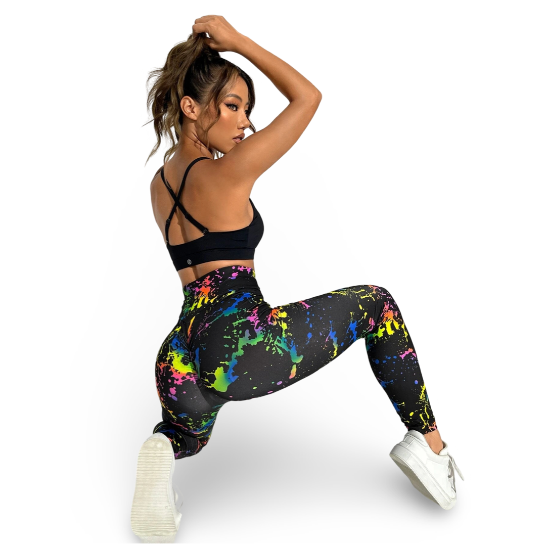 FLUORESCENT MULTICOLORED LEGGINGS - BRIGHT GRAPHIC