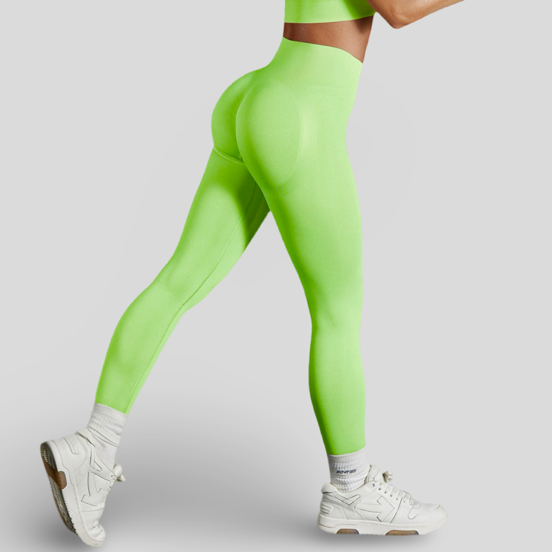 LIME SPORTS SET WITH DOUBLE BANDEAU TOP AND LEGGINGS - FLUORESCENT