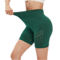 HIGH-WAISTED SHORTS WITH TRANSPARENCY ON THE THIGHS - EMERALD