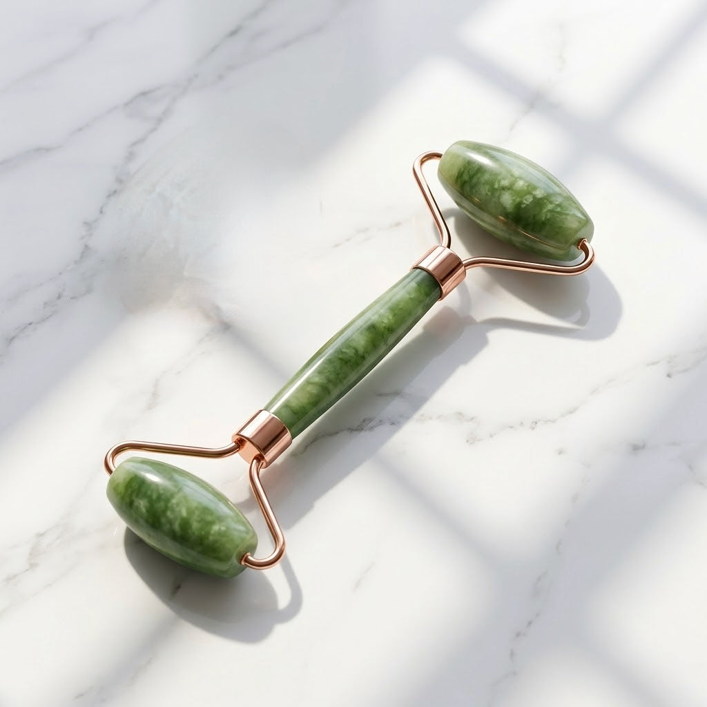 Rouleau de Massage Facial en Jade Véritable – Éclat et Anti-Âge