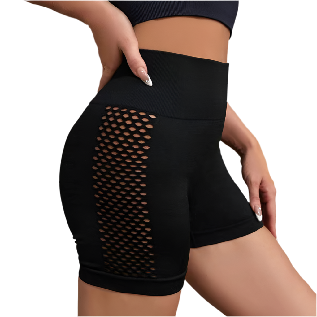 HIGH-WAISTED SHORTS WITH TRANSPARENT TEXTURE ON THE SIDES - GRID