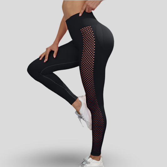 HIGH-WAISTED LEGGINGS WITH TRANSPARENT TEXTURE ON THE SIDES - GRID