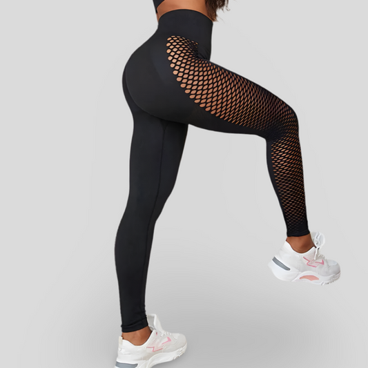 HIGH-WAISTED LEGGINGS WITH TRANSPARENT TEXTURE ON THE SIDES - GRID