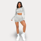 YOGA SET WITH SHORTS AND LONG SLEEVE SEAMLESS TOP - BASIC