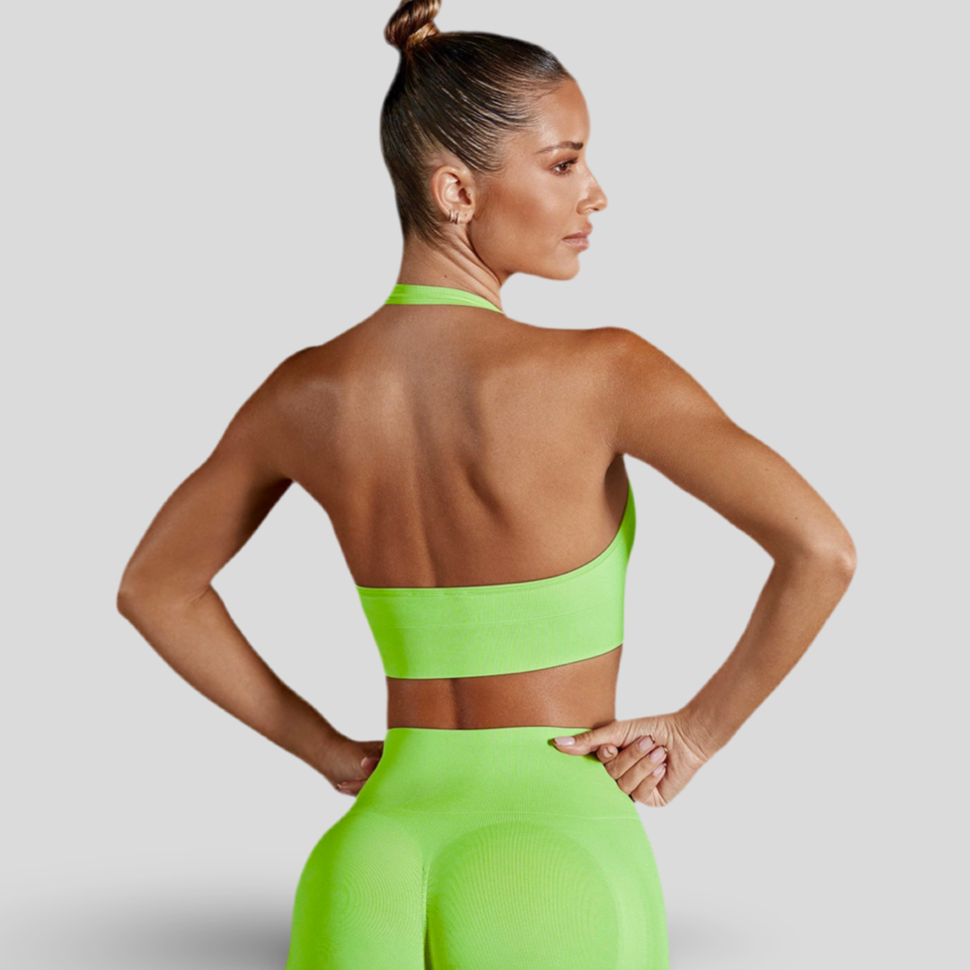 LIME SPORTS SET WITH DOUBLE BANDEAU TOP AND LEGGINGS - FLUORESCENT