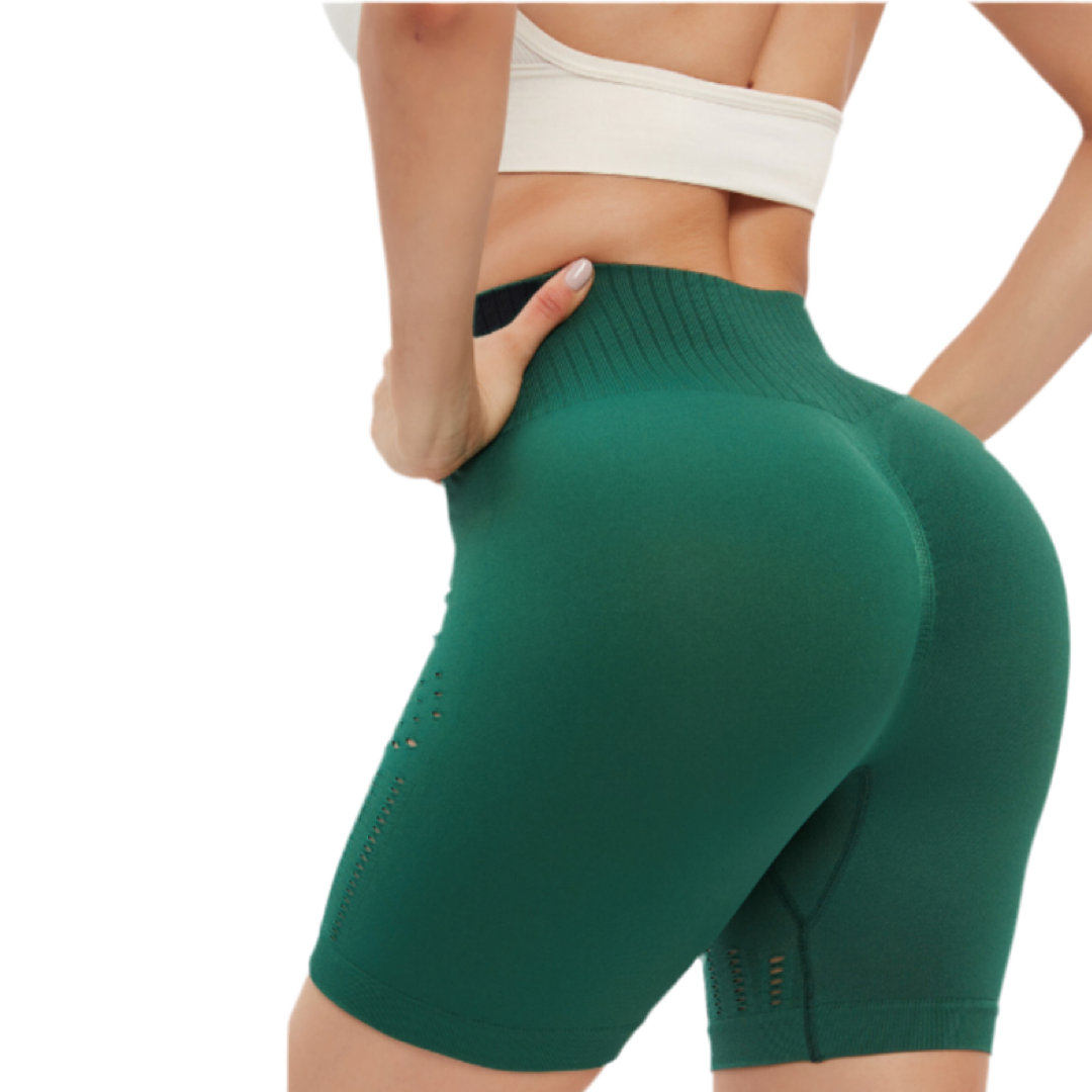 HIGH-WAISTED SHORTS WITH TRANSPARENCY ON THE THIGHS - EMERALD