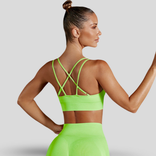 LIME SPORTS SET WITH CROSS-BACK TANK TOP AND PUSH-UP SHORTS - FLUORESCENT