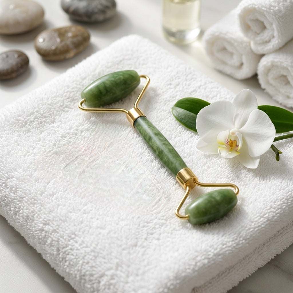 Rouleau de Massage Facial en Jade Véritable – Éclat et Anti-Âge