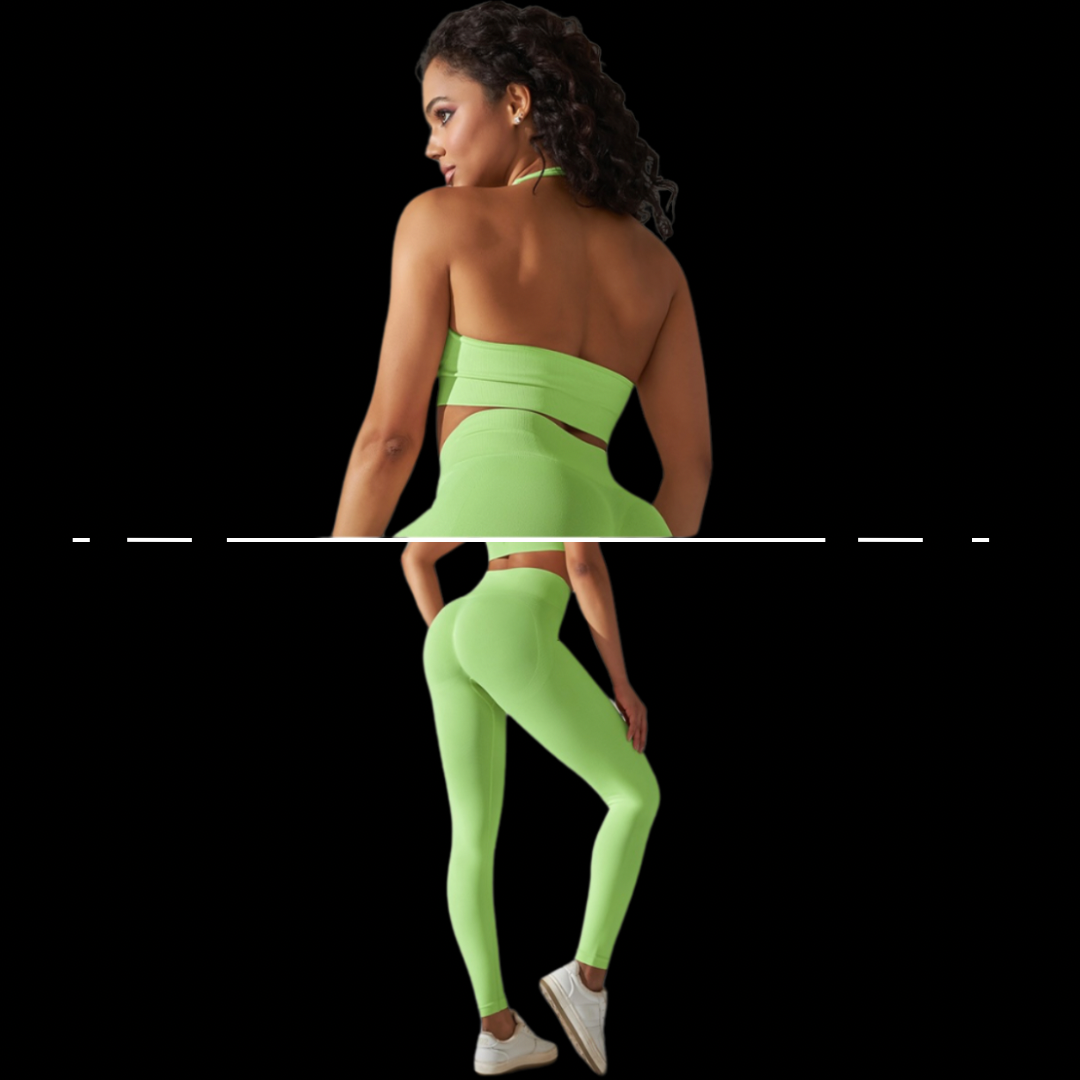 Fluo - Set sportivo lime con top a doppia fascia e leggings - UniX4U