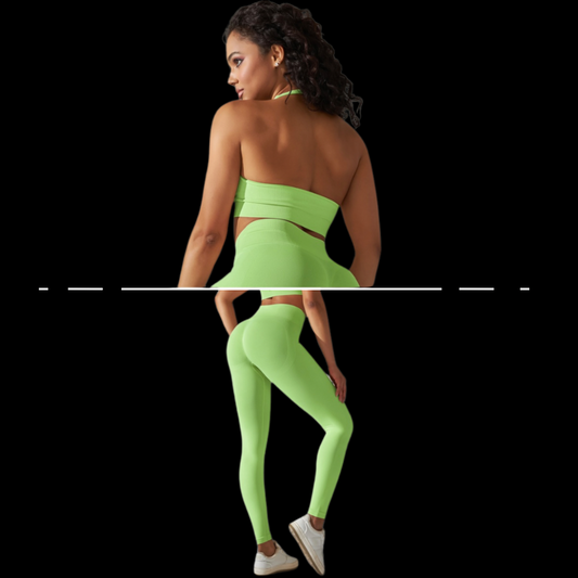 Fluo - Set sportivo lime con top a doppia fascia e leggings - UniX4U