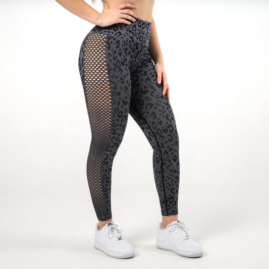 HIGH-WAISTED LEGGINGS WITH TRANSPARENT TEXTURE ON THE SIDES - GRID SPECIAL