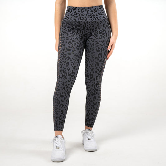 HIGH-WAISTED LEGGINGS WITH TRANSPARENT TEXTURE ON THE SIDES - GRID SPECIAL